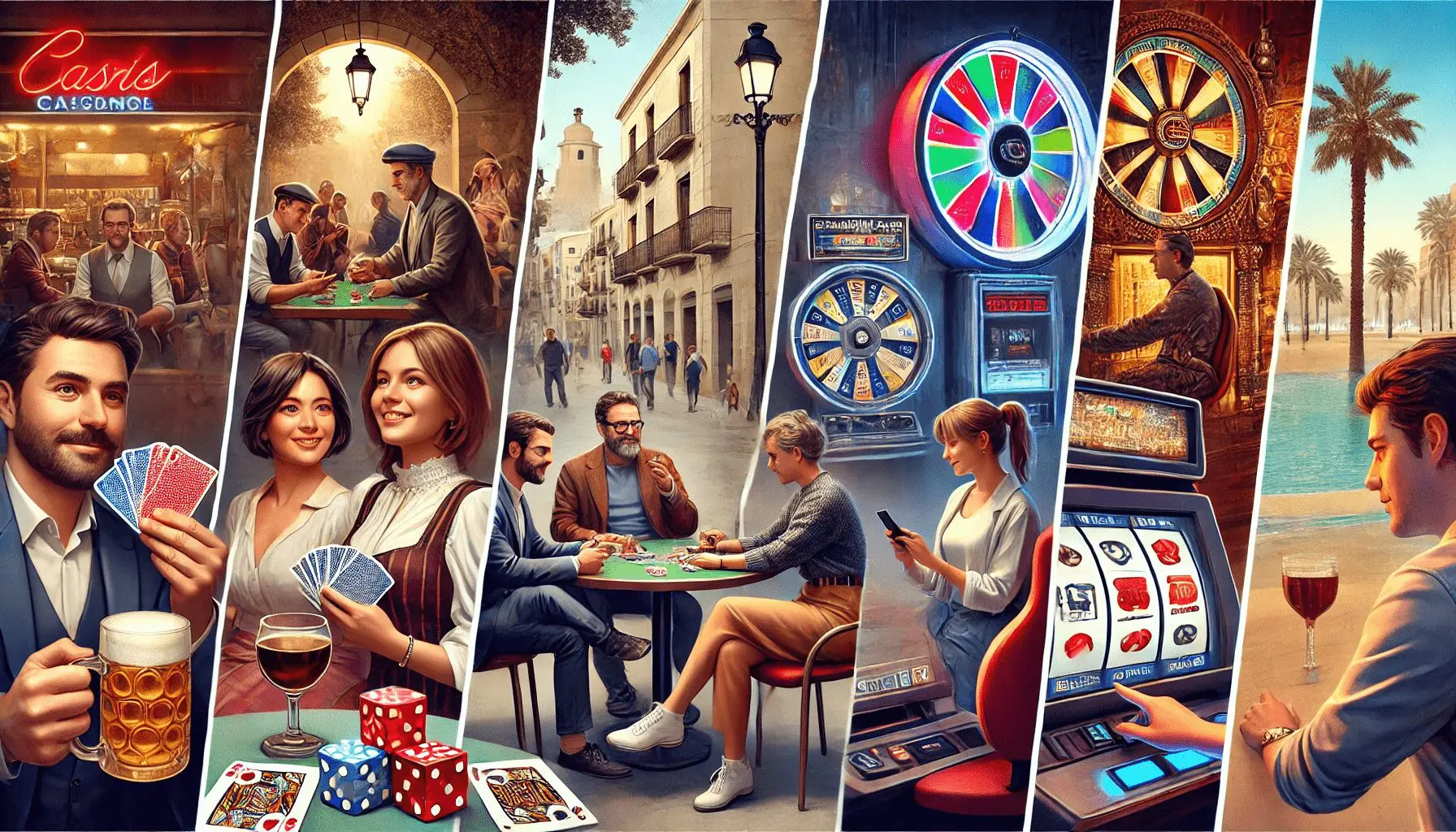 Diversas actividades de juegos de azar disfrutadas por catalanes, desde juegos de cartas tradicionales hasta juegos de casino en línea