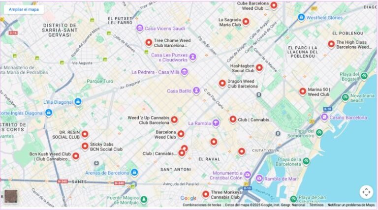 Asociaciones cannábicas en Barcelona mapa