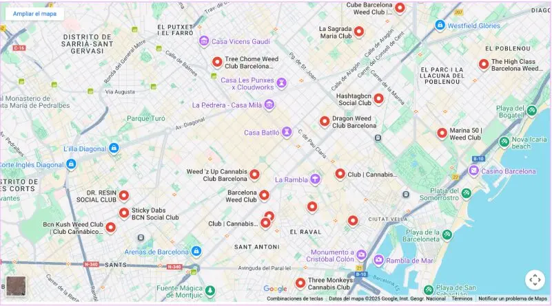 Asociaciones cannábicas en Barcelona mapa